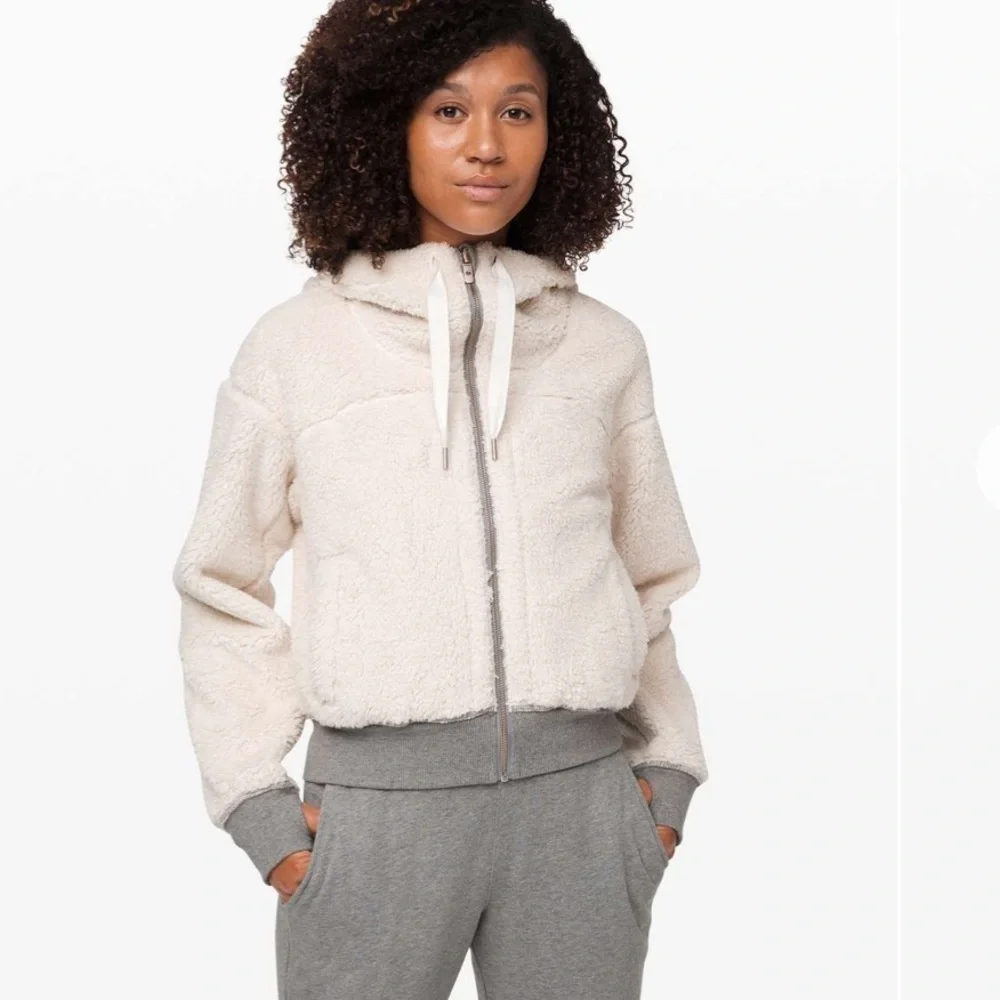 lululemon athletica Cream Teddy Zip-Up Jacket with Gray Trim